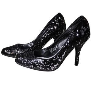 White House Black Market Athena Sequin High Heel Pumps Silver Black 7M